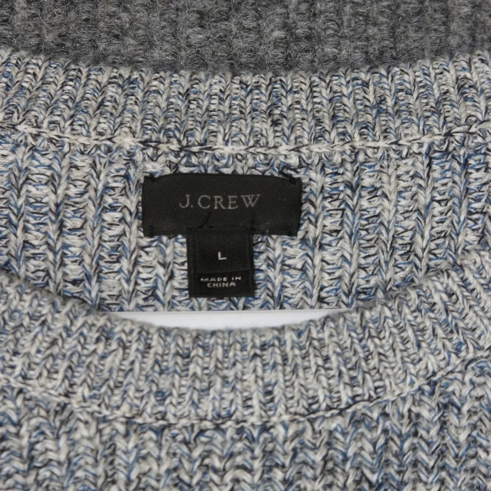 J Crew Sweater Womens L Gray Cotton Chunky‎ Knit Marled Raglan Crewneck Pullover